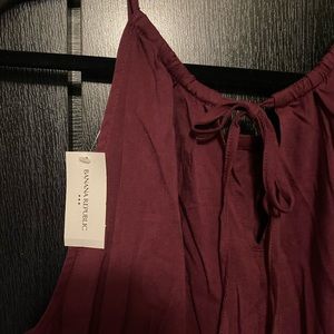 Burgundy halter dress, linen like material.